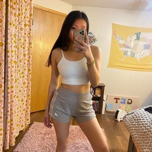 adidas gray high waisted athleisure sweat shorts
